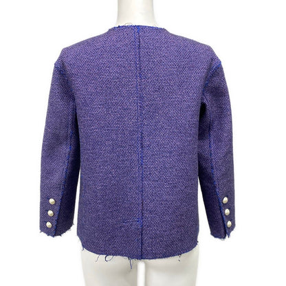Chanel Jacket 36 S Blue Pink Black Pearl Tweed Cotton — view 2
