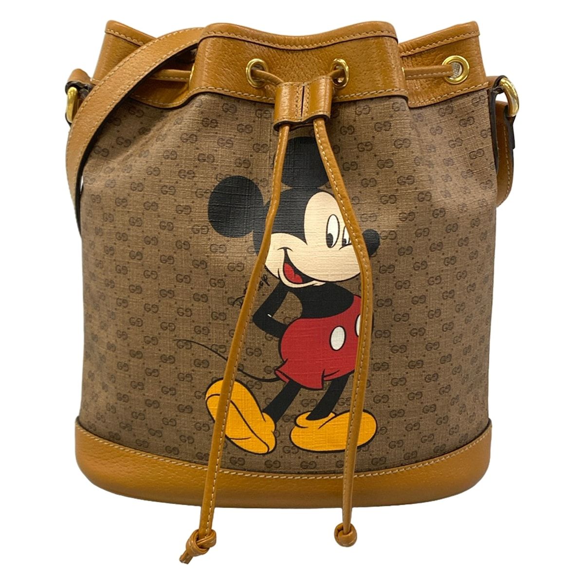 Gucci Shoulder Bag Micro GG Small Brown Black Multi Disney Drawstring Leather