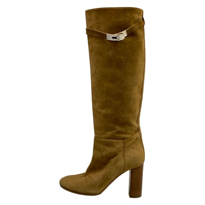 Hermes Long Boots 38 Brown Kelly Buckle Silver