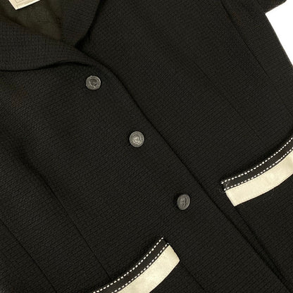 Chanel Jacket 38 M Black White Long Sleeve Shoulder Pad Spring Autumn Wool Silk — view 9