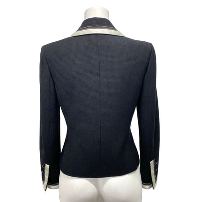 Chanel Jacket 38 M Black White Long Sleeve Shoulder Pad Spring Autumn Wool Silk — view 2