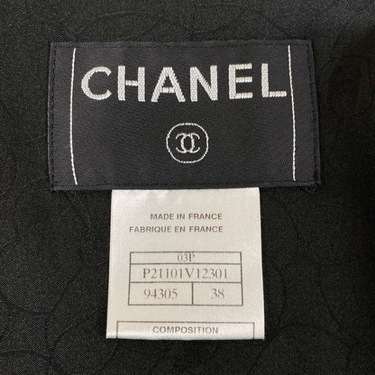 Chanel Jacket 38 M Black White Long Sleeve Shoulder Pad Spring Autumn Wool Silk — view 3