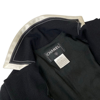 Chanel Jacket 38 M Black White Long Sleeve Shoulder Pad Spring Autumn Wool Silk — view 7