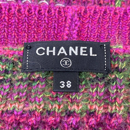 Chanel Cardigan 38 M Pink Green Multi 3/4 Sleeve Cashmere — view 3