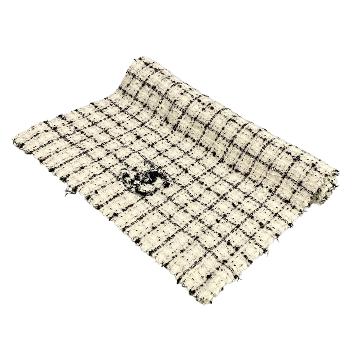 Chanel Scarf White Black Plaid CC Logo Tweed Cotton