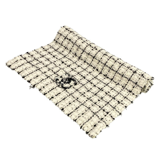 Chanel Scarf White Black Plaid CC Logo Tweed Cotton