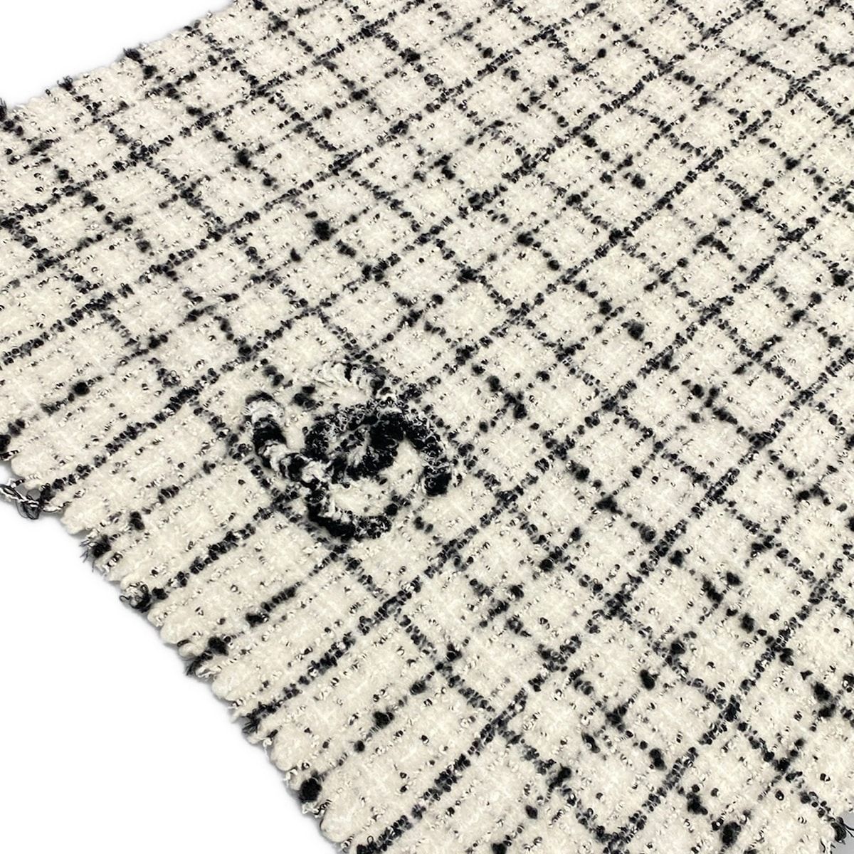Chanel Scarf White Black Plaid CC Logo Tweed Cotton — view 4
