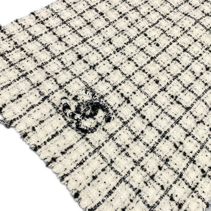 Chanel Scarf White Black Plaid CC Logo Tweed Cotton — view 4