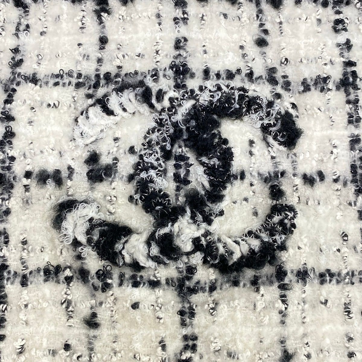 Chanel Scarf White Black Plaid CC Logo Tweed Cotton — view 6