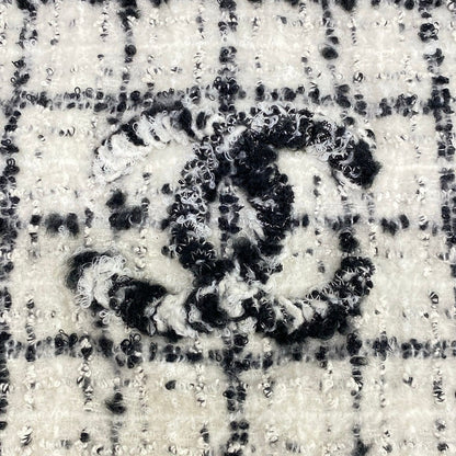 Chanel Scarf White Black Plaid CC Logo Tweed Cotton — view 6