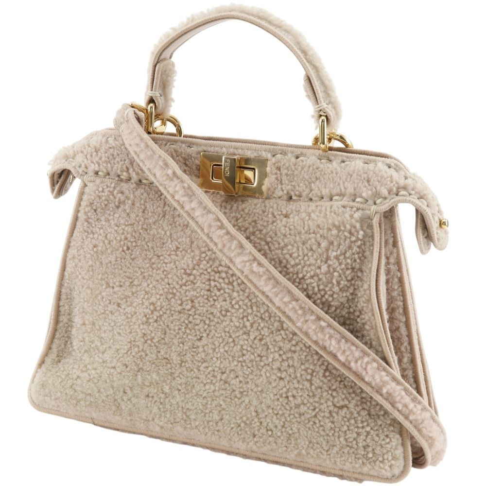 Fendi Peekaboo 2-Way Shoulder Shearling Pink Beige Handbag — view 2