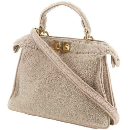 Fendi Peekaboo 2-Way Shoulder Shearling Pink Beige Handbag — view 2