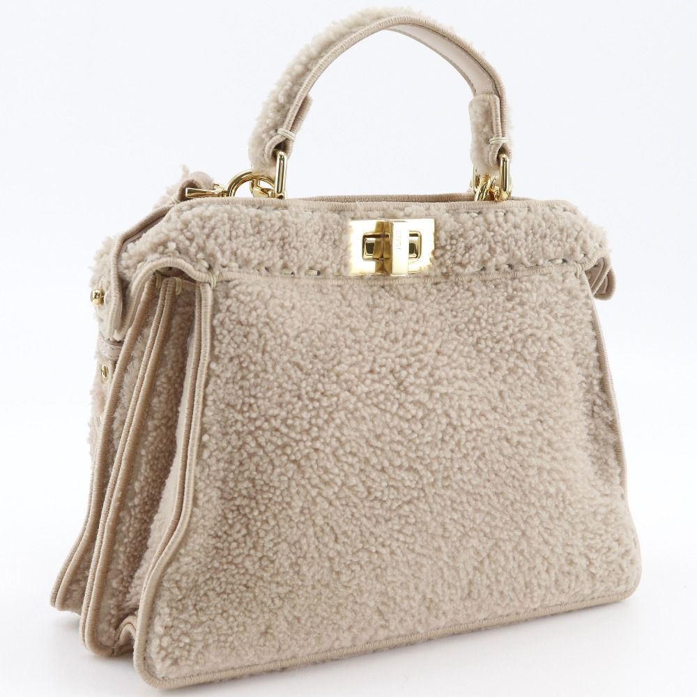 Fendi Peekaboo 2-Way Shoulder Shearling Pink Beige Handbag — view 3