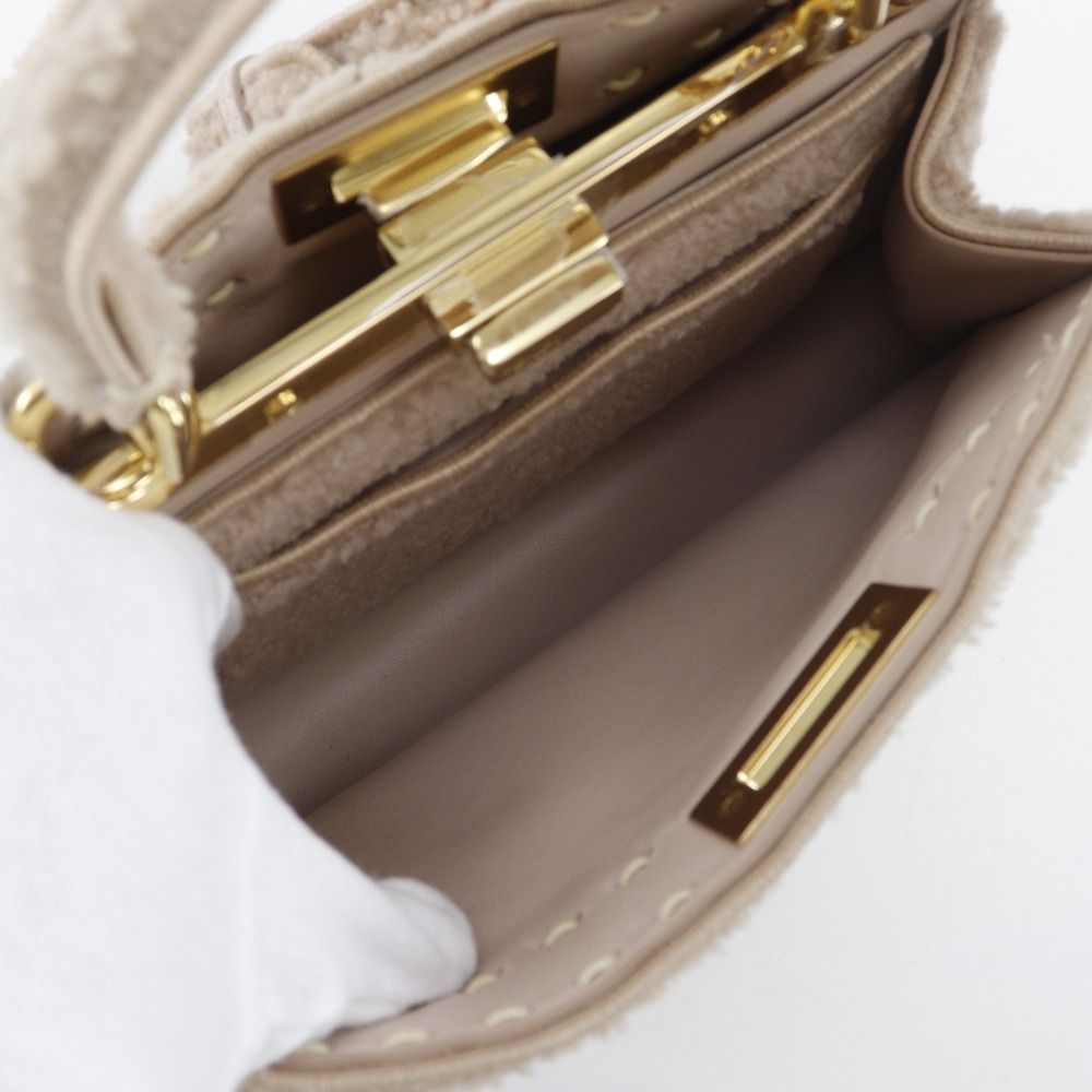 Fendi Peekaboo 2-Way Shoulder Shearling Pink Beige Handbag — view 6