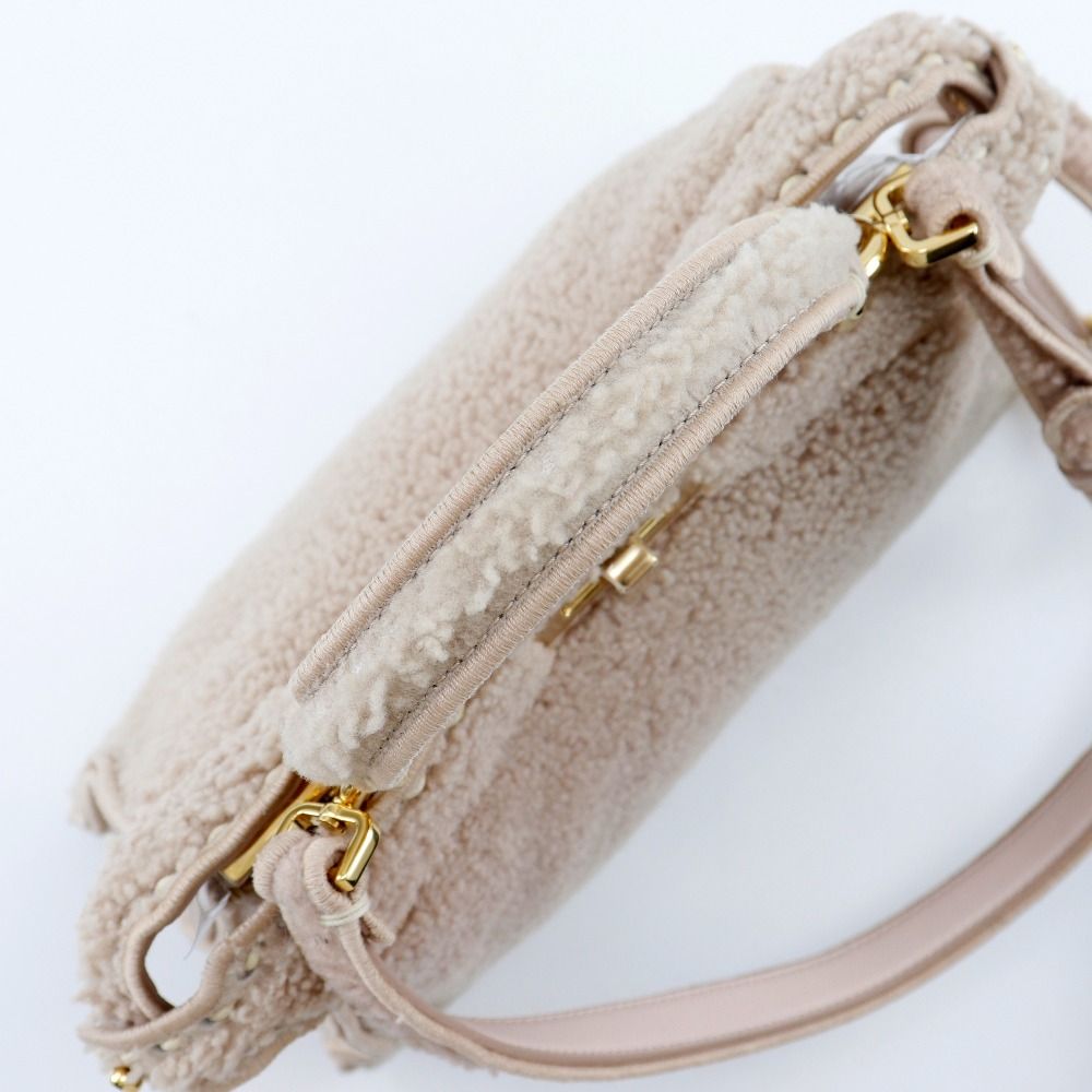 Fendi Peekaboo 2-Way Shoulder Shearling Pink Beige Handbag — view 5