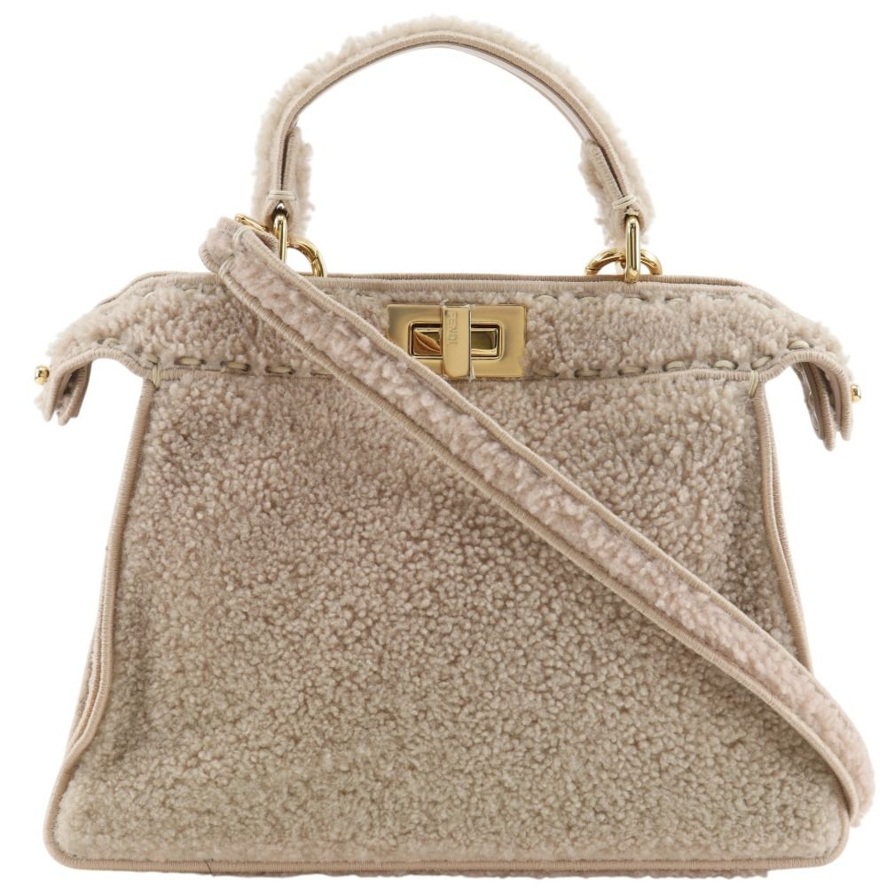 Fendi Peekaboo 2-Way Shoulder Shearling Pink Beige Handbag