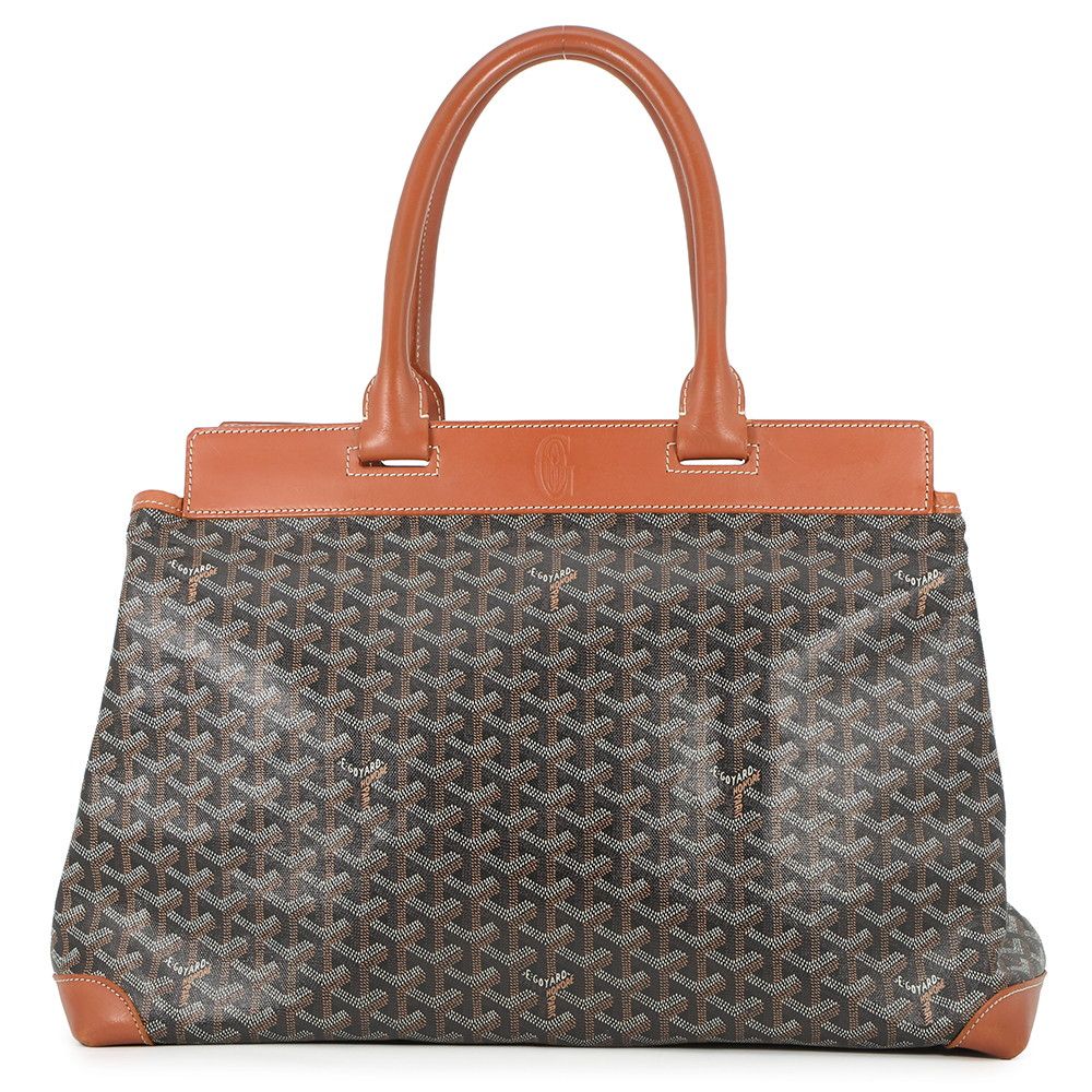 Goyard Tote Bellechasse MM Leather Black Brown Herringbone