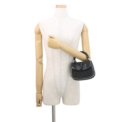 Gucci Handbag Bamboo Top Handle GG Line Stone Canvas Leather 2-Way Black — view 4