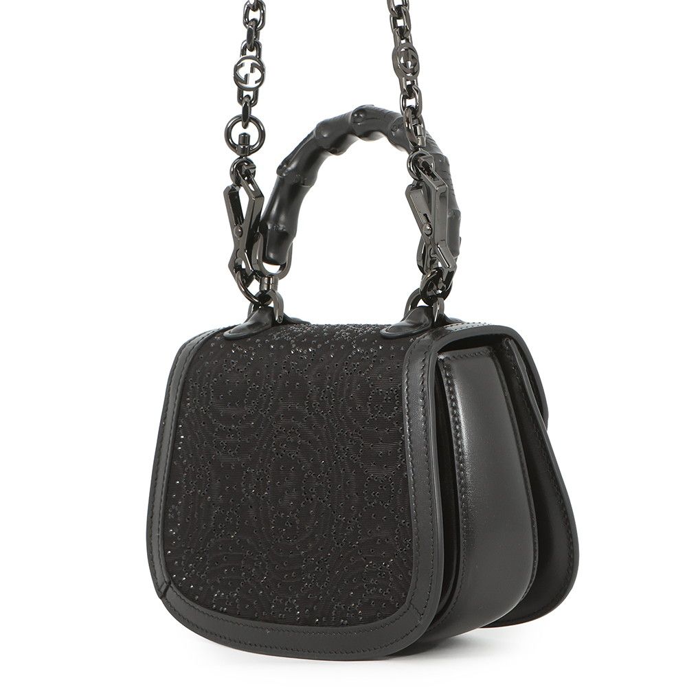 Gucci Handbag Bamboo Top Handle GG Line Stone Canvas Leather 2-Way Black — view 2