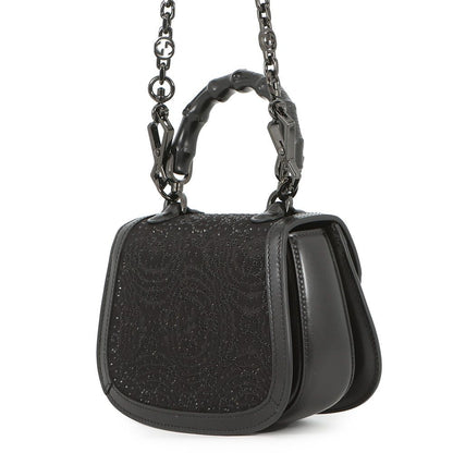 Gucci Handbag Bamboo Top Handle GG Line Stone Canvas Leather 2-Way Black — view 2