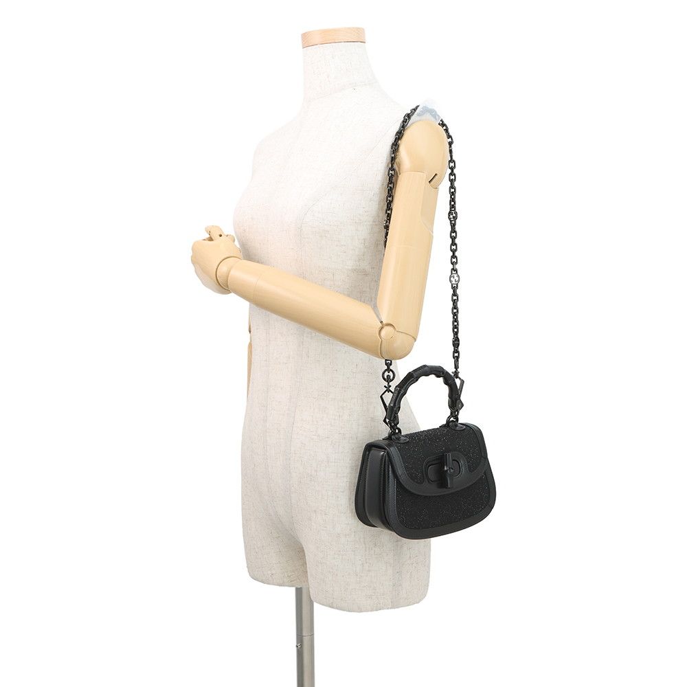 Gucci Handbag Bamboo Top Handle GG Line Stone Canvas Leather 2-Way Black — view 5