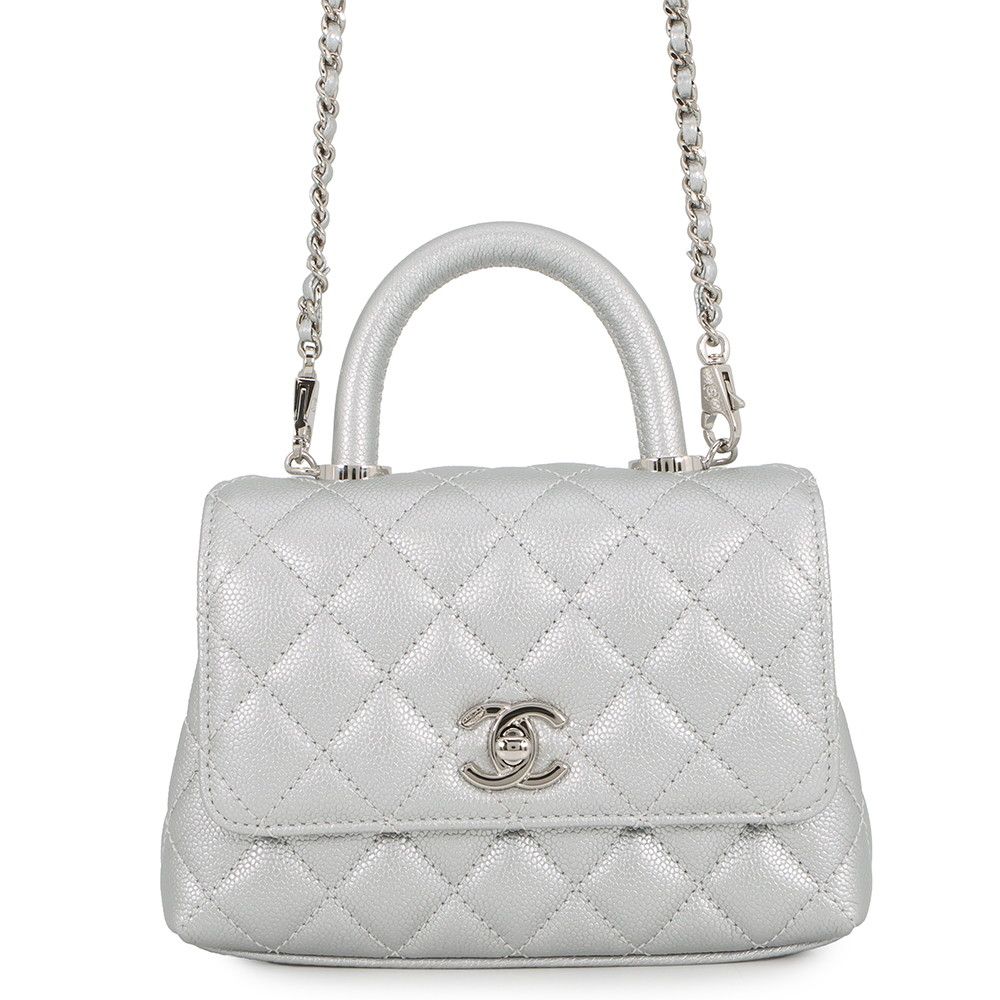 Chanel Handbag CC Logo Top Handle Quilted Caviar Leather Xxs 2-Way Shoulder Coco