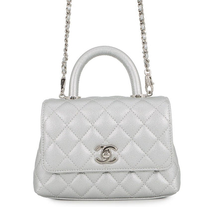 Chanel Handbag CC Logo Top Handle Quilted Caviar Leather Xxs 2-Way Shoulder Coco
