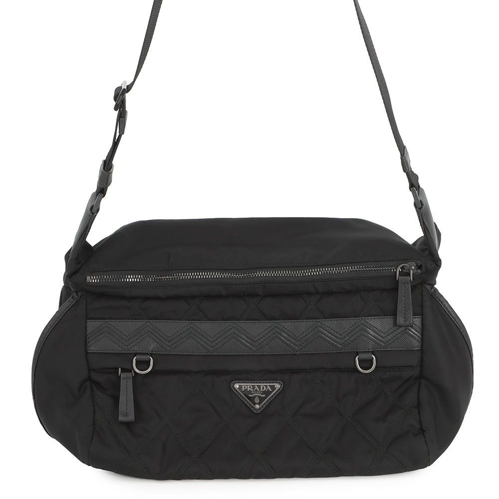 Prada Shoulder Bag Triangle Logo Quilted Nylon Black
