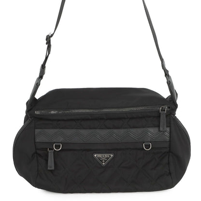 Prada Shoulder Bag Triangle Logo Quilted Nylon Black