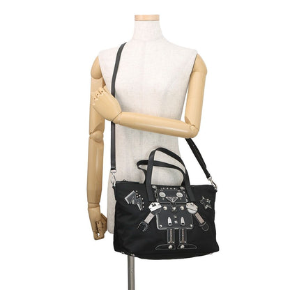 Prada Handbag Triangle Logo Robot Nylon Leather Black 2-Way — view 5