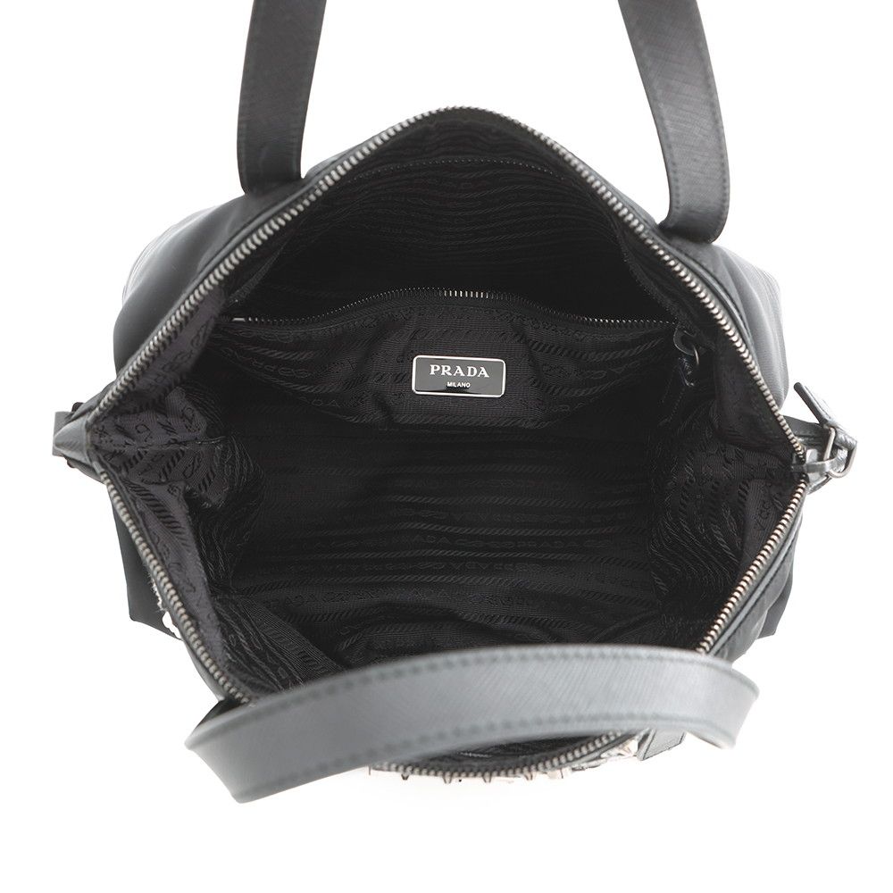 Prada Handbag Triangle Logo Robot Nylon Leather Black 2-Way — view 6