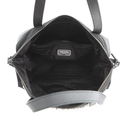 Prada Handbag Triangle Logo Robot Nylon Leather Black 2-Way — view 6