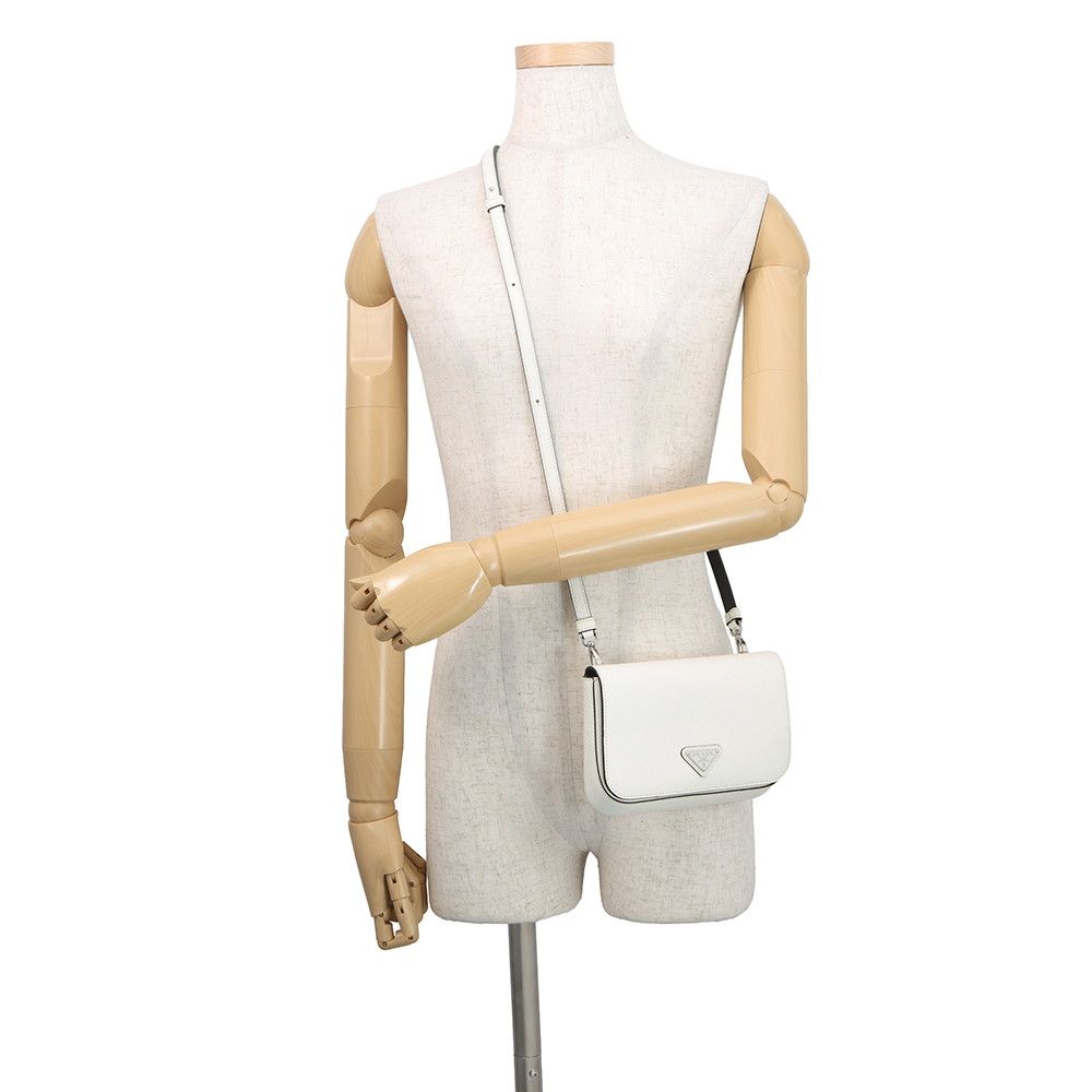 Prada Shoulder Bag Saffiano Triangle Logo Leather White — view 4