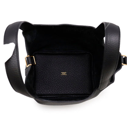 Hermes Handbag Picotin Lock PM Black Gold Taurillon Clemence — view 5