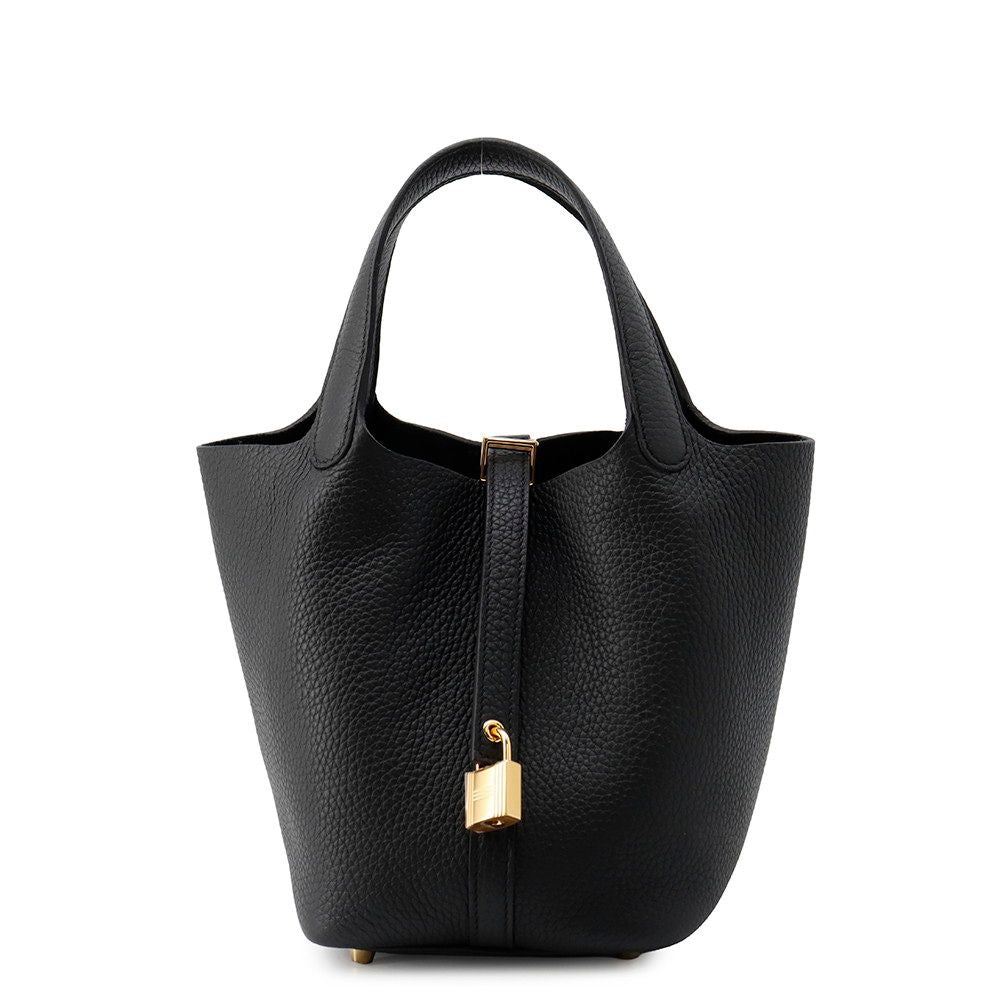 Hermes Handbag Picotin Lock PM Black Gold Taurillon Clemence