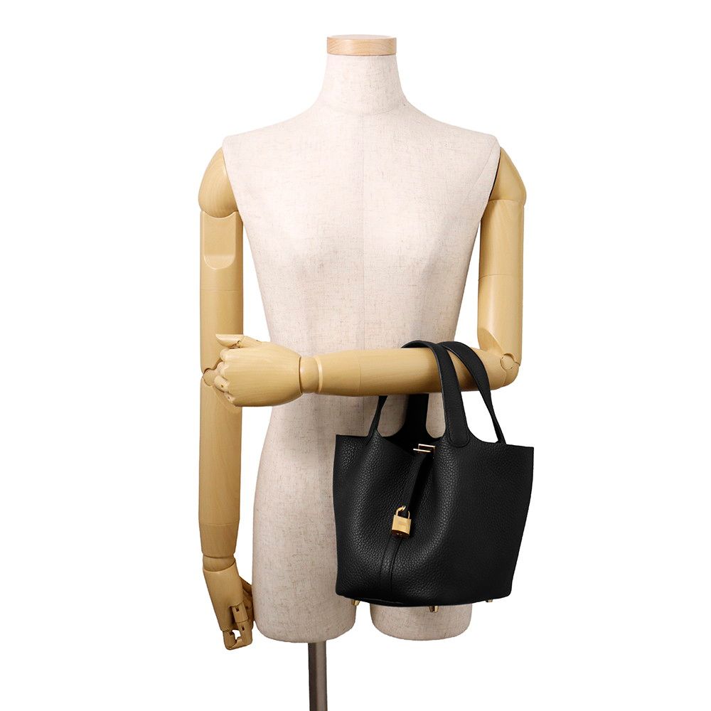 Hermes Handbag Picotin Lock PM Black Gold Taurillon Clemence — view 4