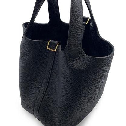Hermes Handbag Picotin Lock PM Black Gold Taurillon Clemence — view 6