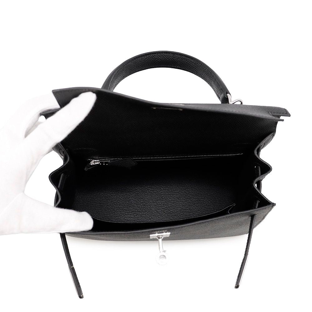 Hermes Handbag Kelly 25 Sellier Black Silver Epsom 2-Way — view 5