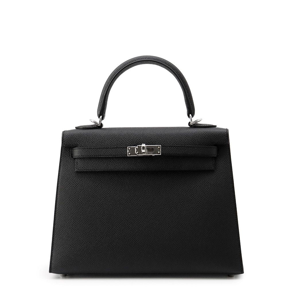 Hermes Handbag Kelly 25 Sellier Black Silver Epsom 2-Way
