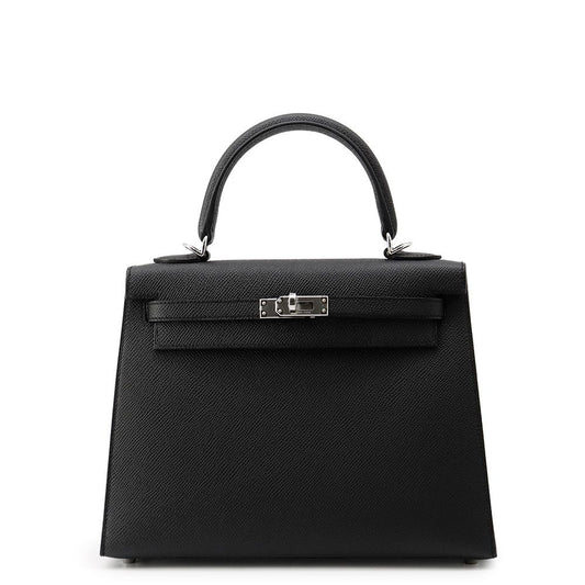 Hermes Handbag Kelly 25 Sellier Black Silver Epsom 2-Way