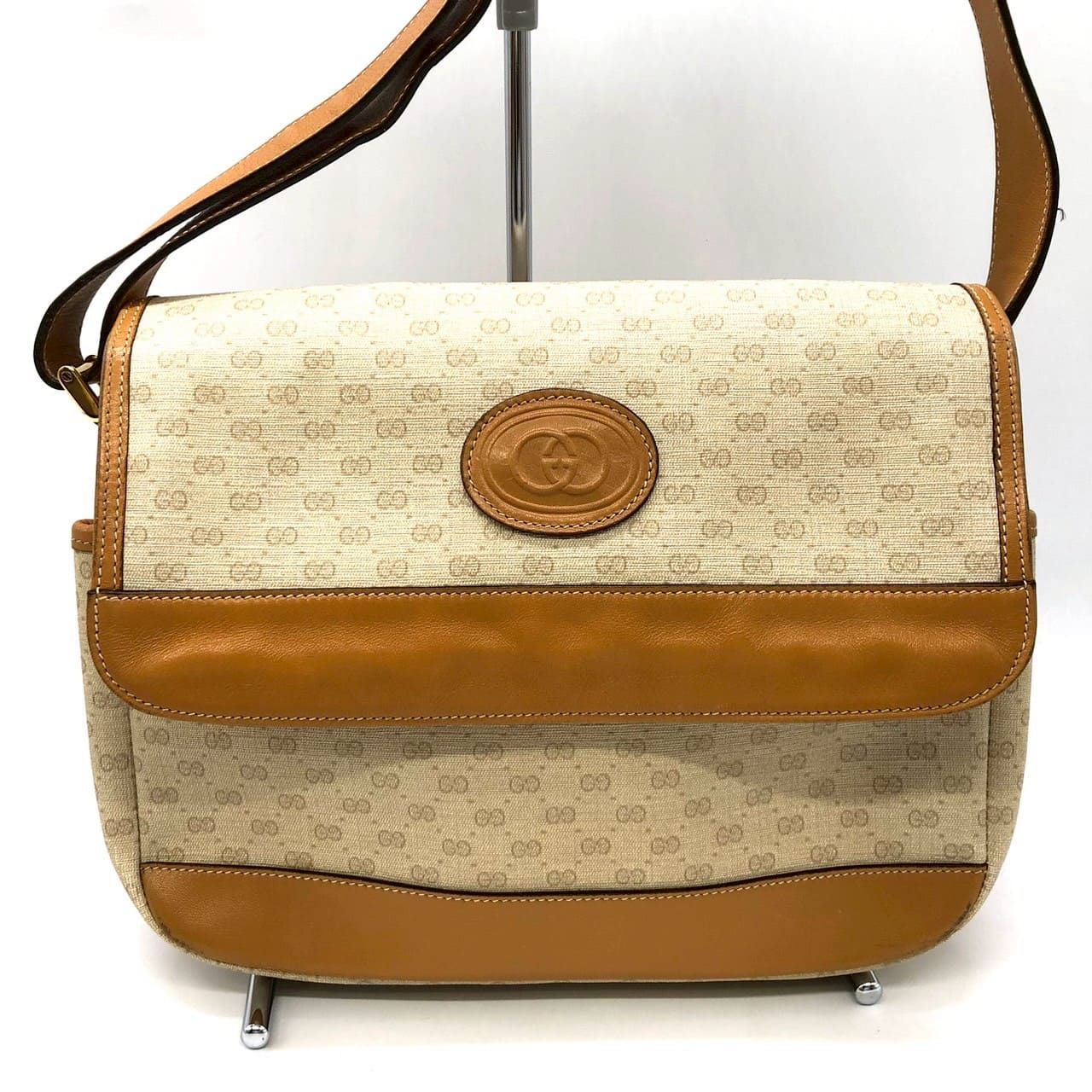 Gucci 001 14 Micro GG Shoulder Bag Leather Brown Vintage
