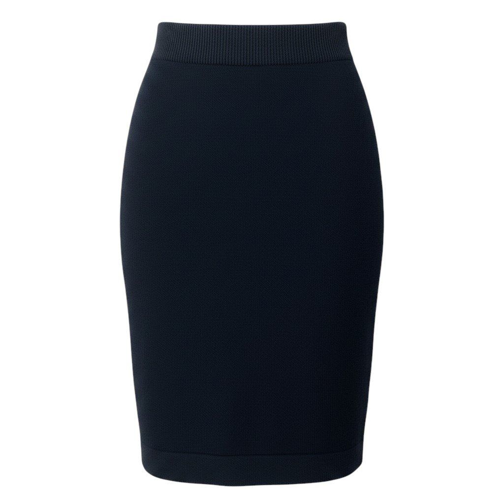 Chanel Vintage Knit Skirt Tight Knee Length Navy Cotton