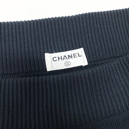 Chanel Vintage Knit Skirt Tight Knee Length Navy Cotton — view 8