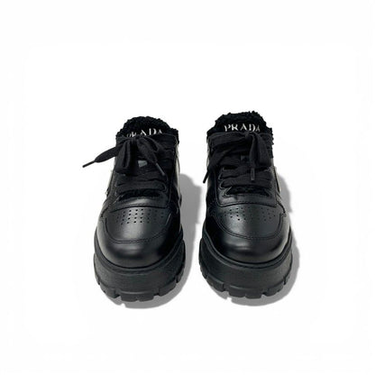 Prada Sneakers Shoes Leather Shearling Black Triangle Logo Boa — view 2