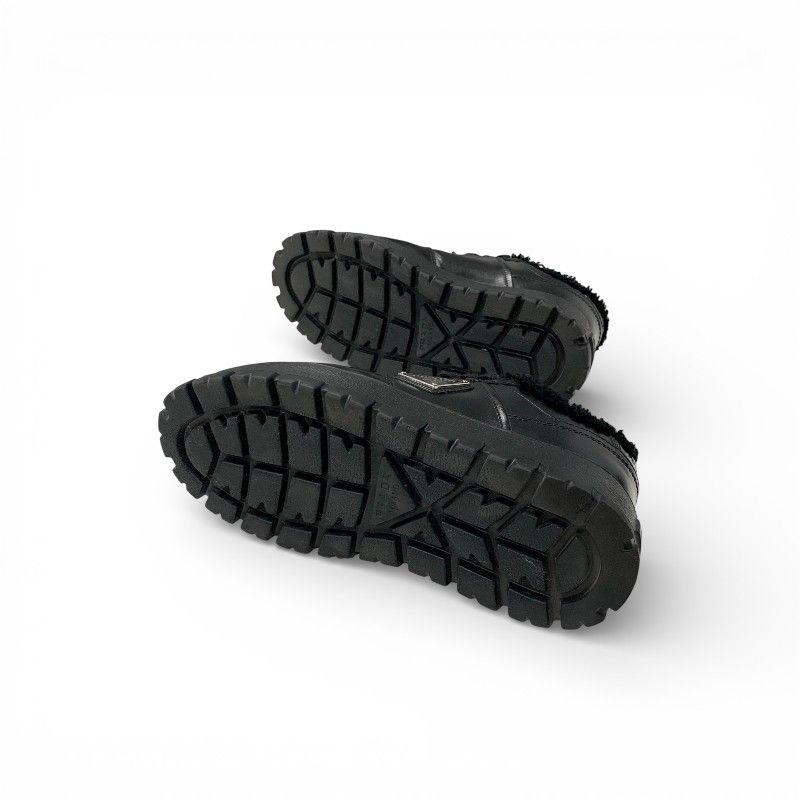 Prada Sneakers Shoes Leather Shearling Black Triangle Logo Boa — view 6