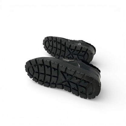 Prada Sneakers Shoes Leather Shearling Black Triangle Logo Boa — view 6
