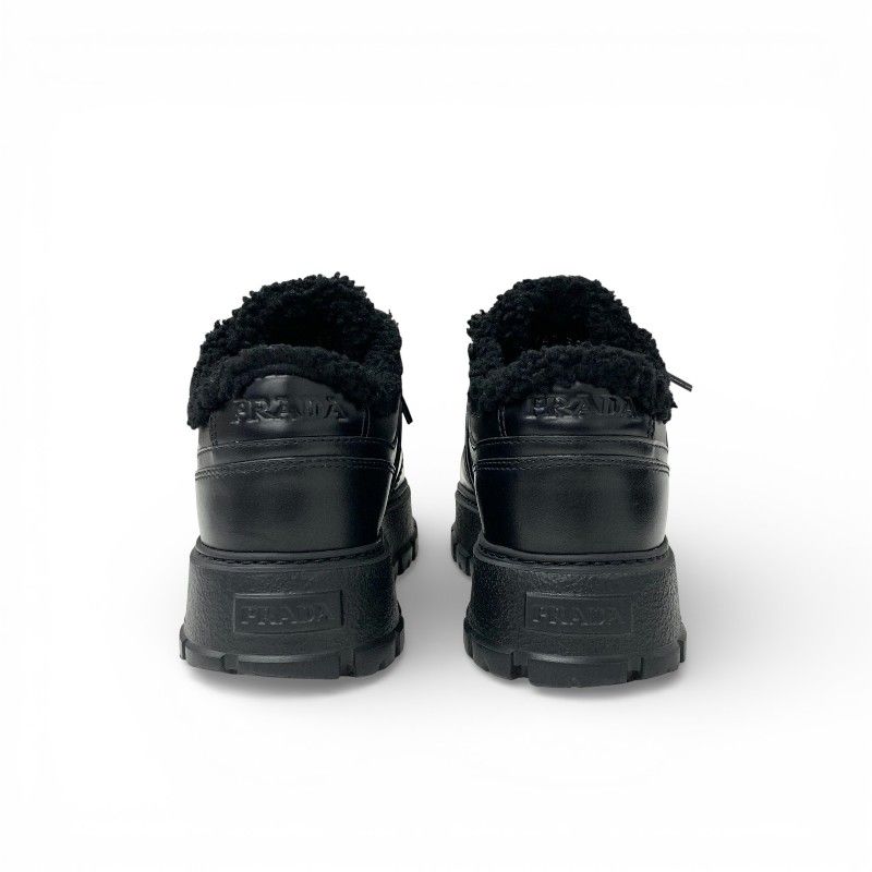 Prada Sneakers Shoes Leather Shearling Black Triangle Logo Boa — view 5