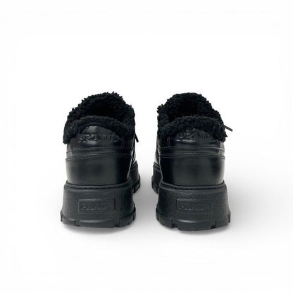 Prada Sneakers Shoes Leather Shearling Black Triangle Logo Boa — view 5