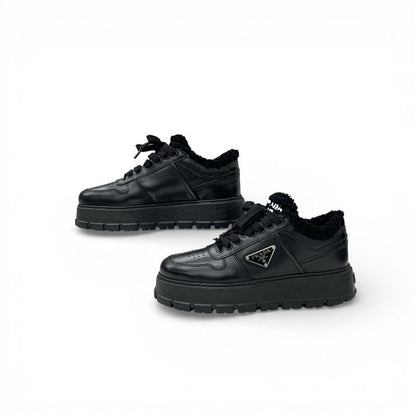 Prada Sneakers Shoes Leather Shearling Black Triangle Logo Boa — view 3