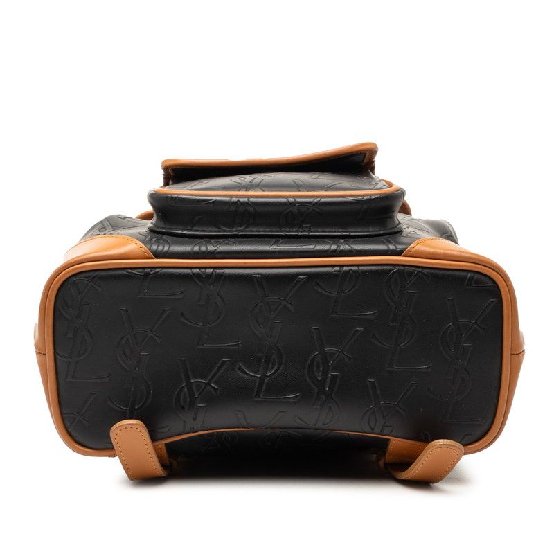 Saint Laurent YSL Logo Monogram Backpack Black Brown Leather — view 3